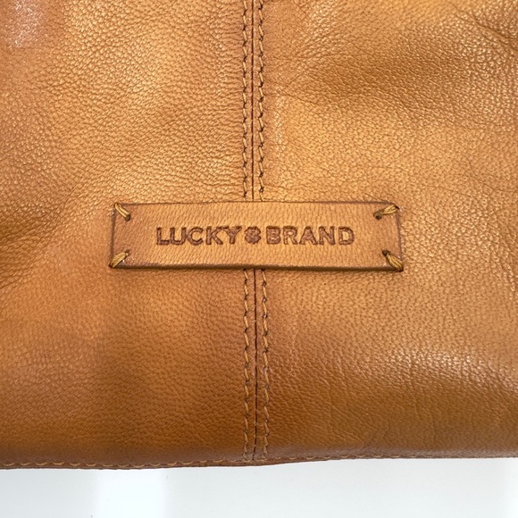 Lucky Brand Axil Leather Crossbody Purse Patchwork Bag Cognac Brown Boho Indie - Picture 7 of 14